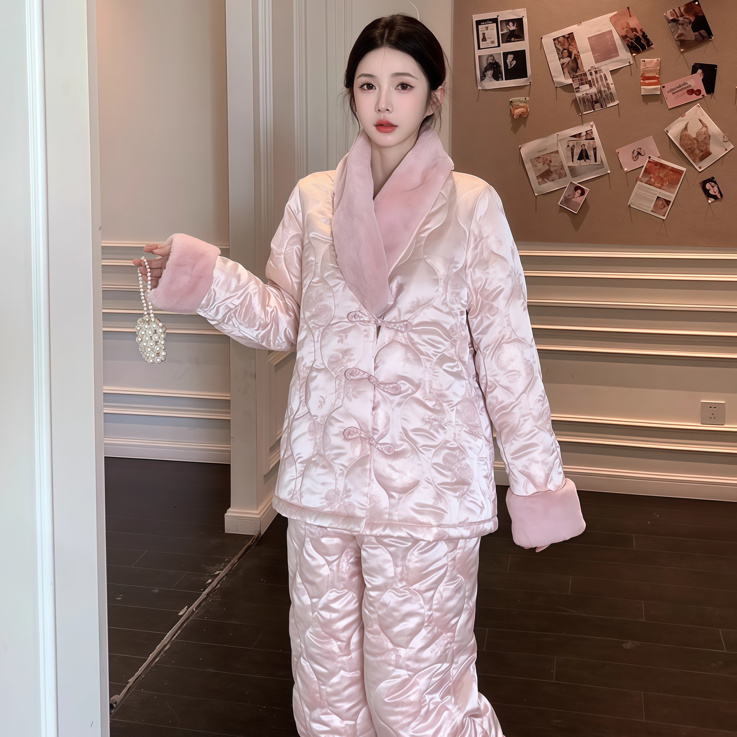 2024新款复古国风毛领加厚家居服新中式家居服女款家居服三层夹棉