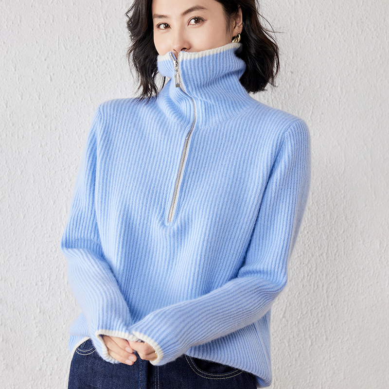 2015新款半开领高翻领羊毛衫女半拉链内搭毛衣针织衫百搭时尚