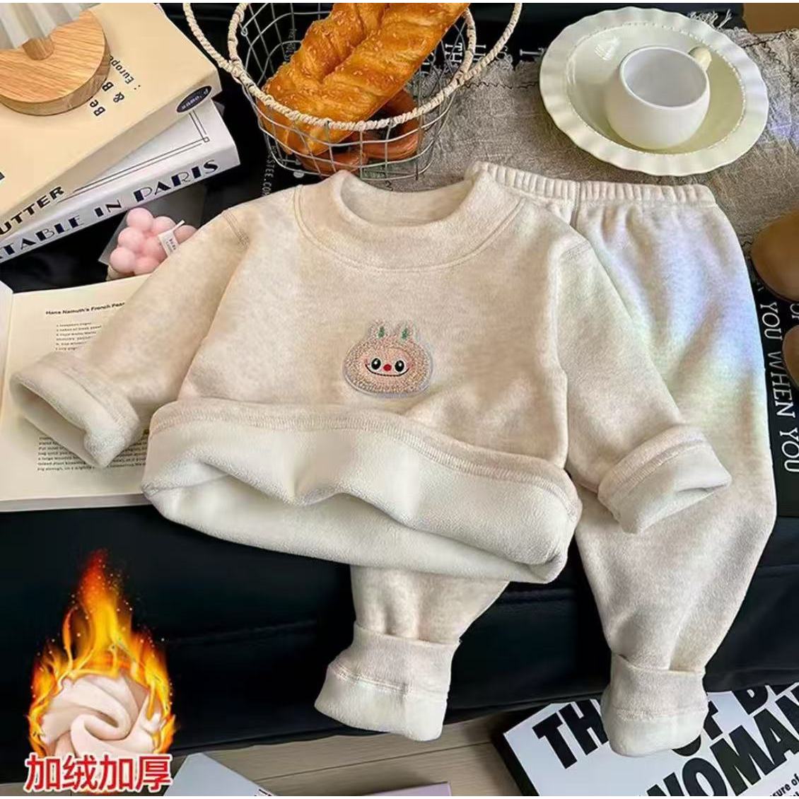 升级新款炫彩考拉绒加厚打底羊毛蚕丝保暖男女童家居服套装