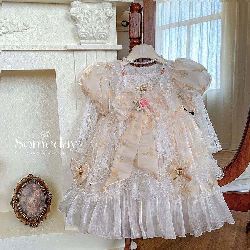 【本妈】2025春”玫瑰礼赞”女童泡泡袖印花洛丽塔连衣裙9010 39‘9