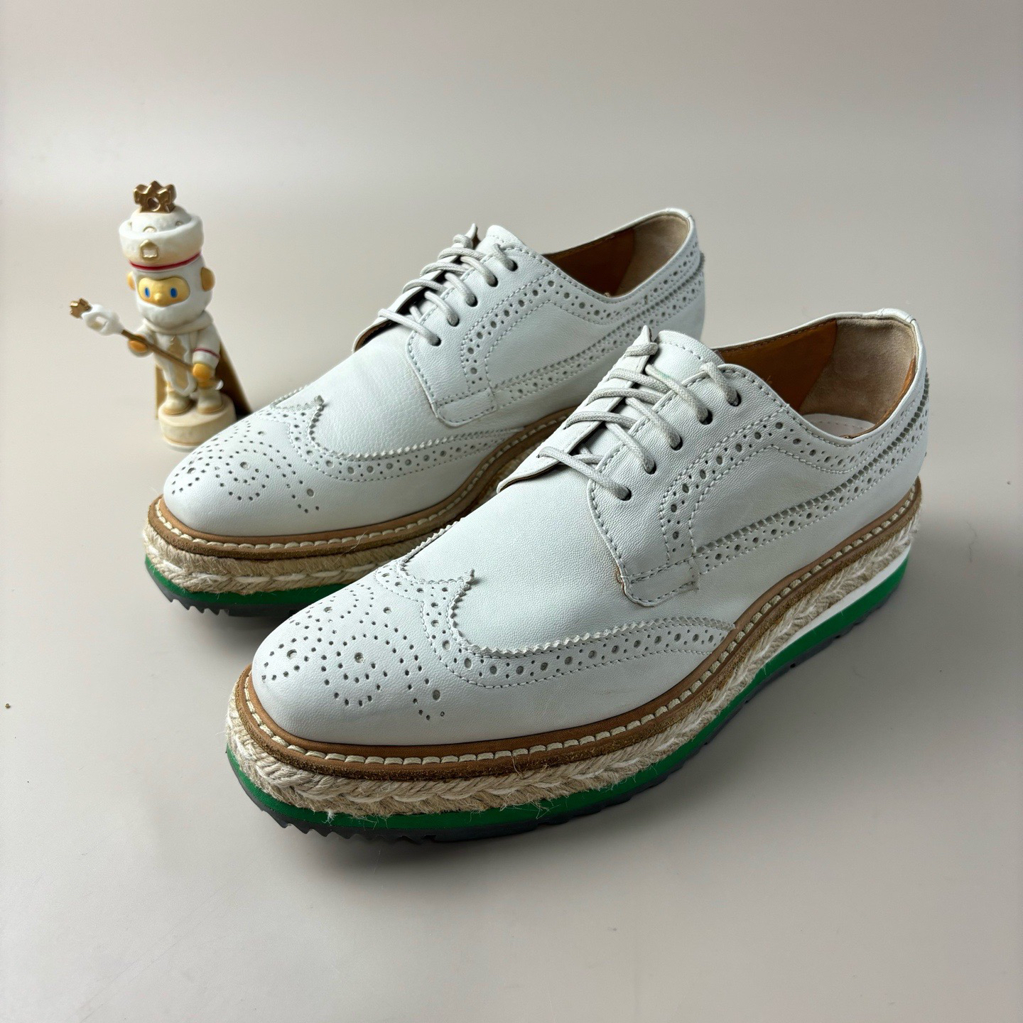 99新 Prada/普拉达 白色编织厚底休闲鞋 36.5码 YLP3054