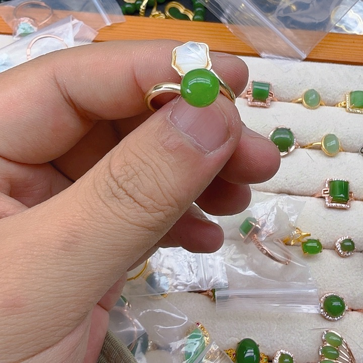 和田玉（碧玉）戒指银S925镶嵌