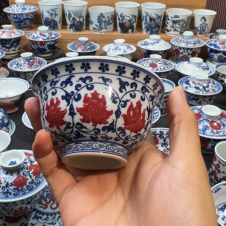 柒***柒缠枝莲压手杯原矿手绘