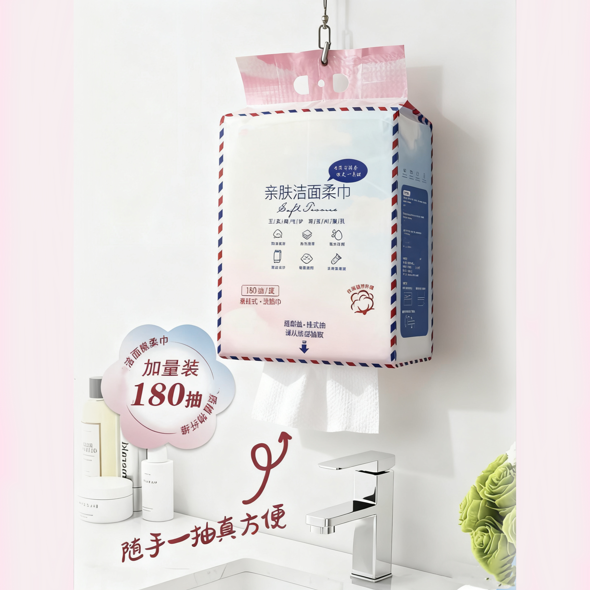 清-汤圆吖悬挂抽取加厚洗脸巾珍珠一次性湿巾洁面巾15511洗脸巾