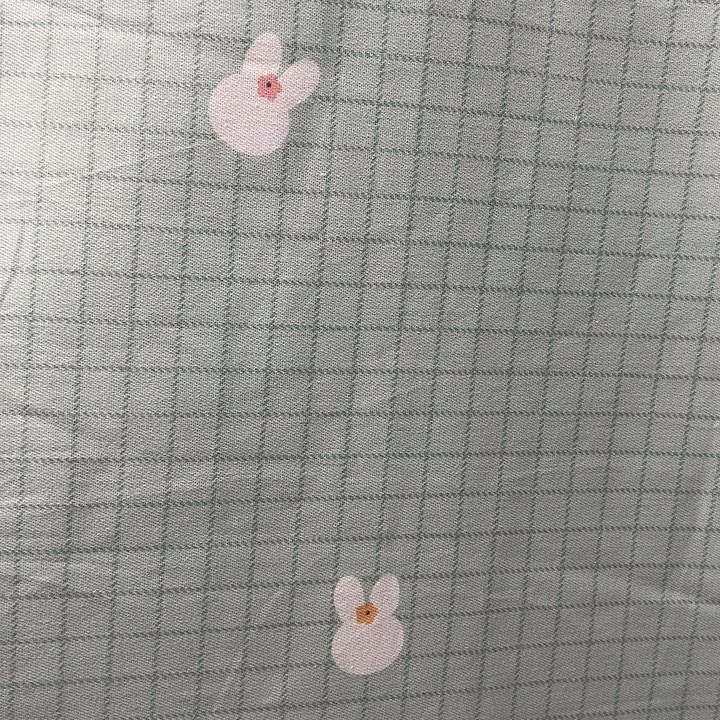 棉格子小兔绿色单人床单