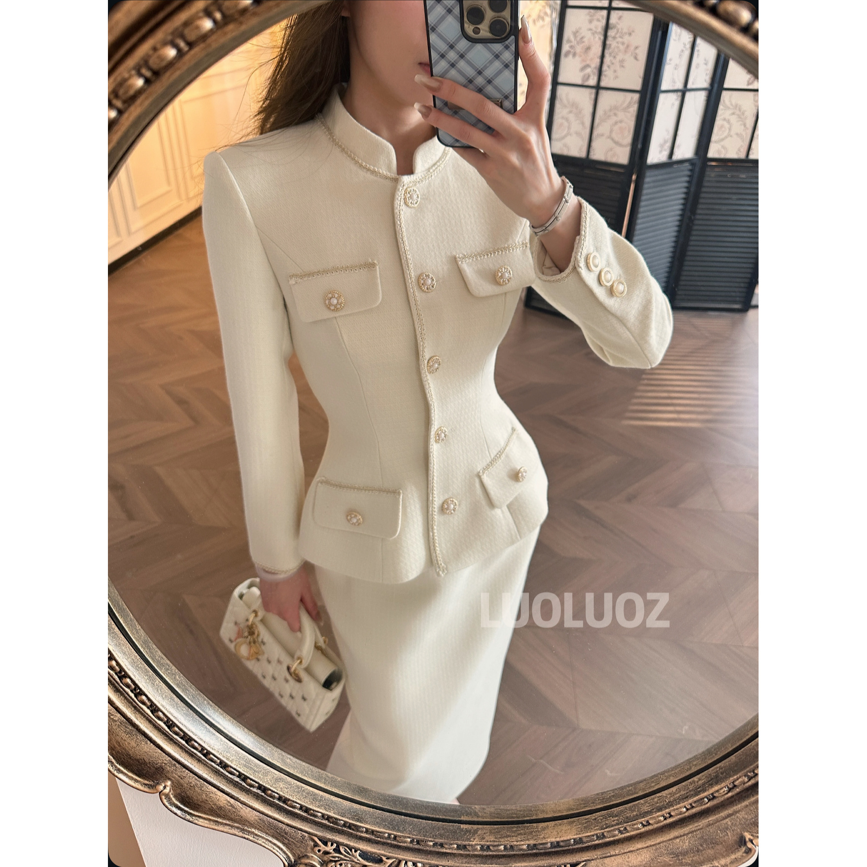 【现货】LUOLUOZ【秘密花园】质感上衣短外套＋半身长裙两件套cc257