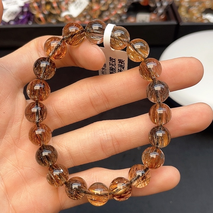 水晶手链未镶嵌34黑金超七10mm