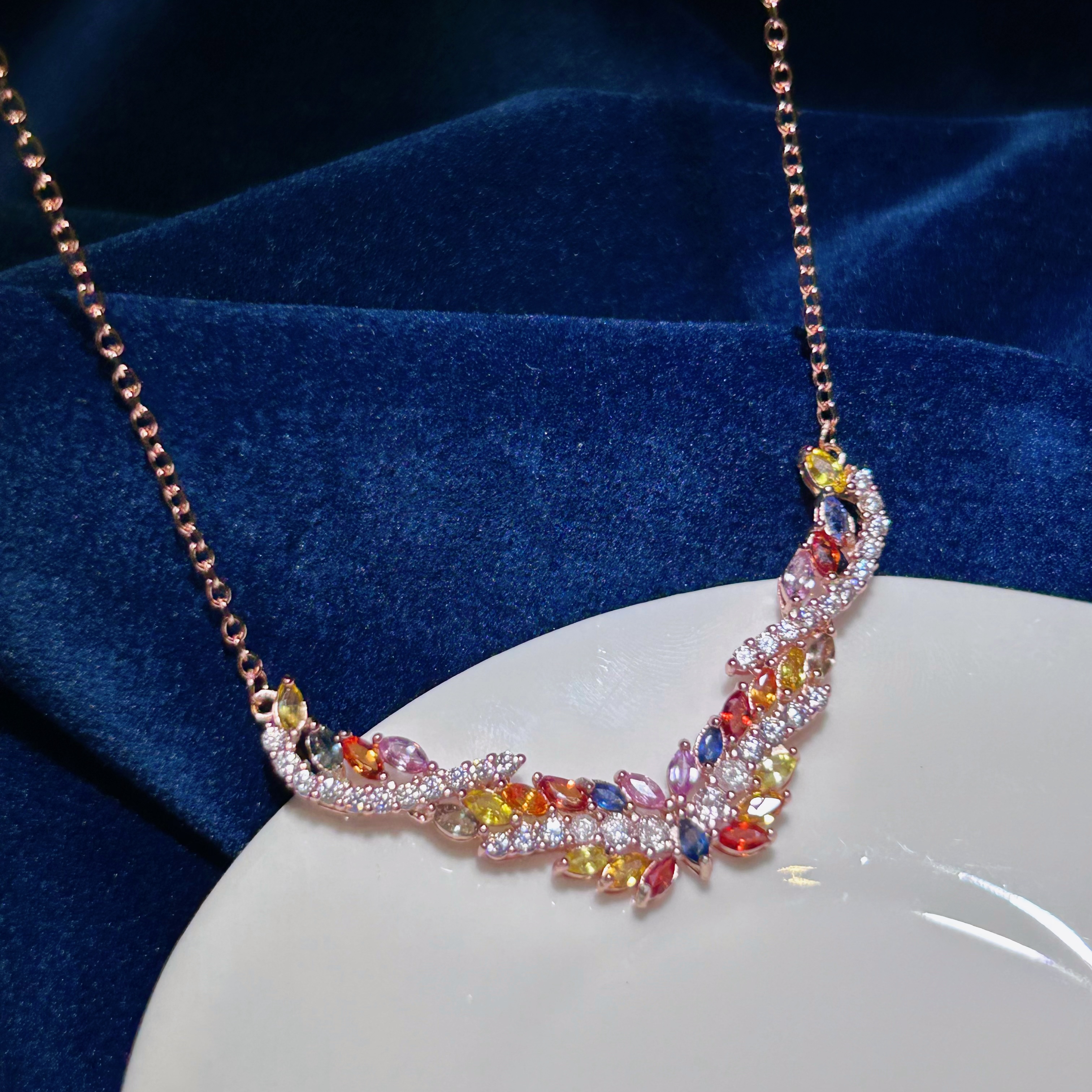 S925银彩色蓝宝石项链-LBS107