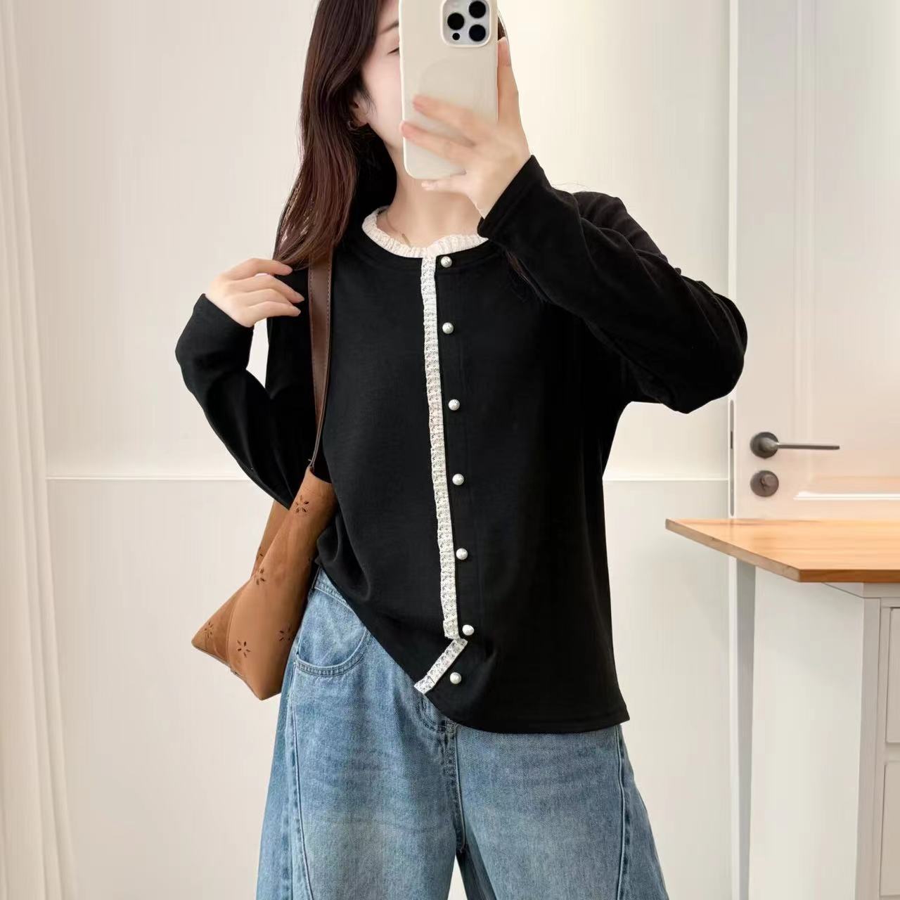 长袖百搭冬季宽松型女T恤显瘦圆领