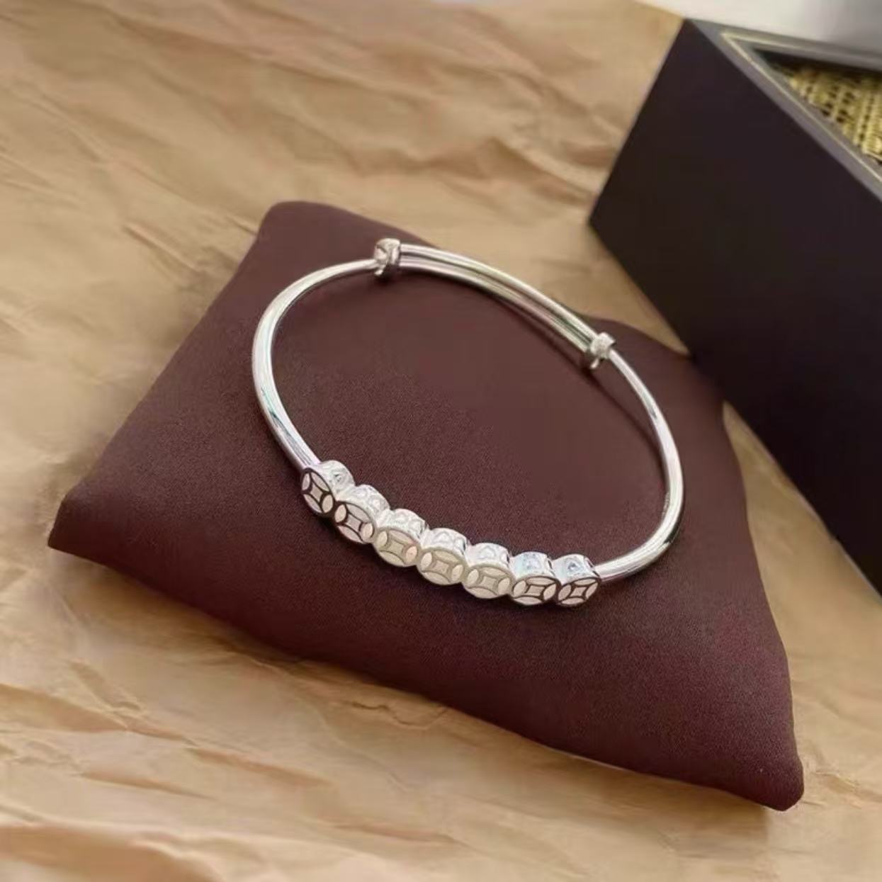 足银手镯 铜钱手镯平安高级送女友A0140