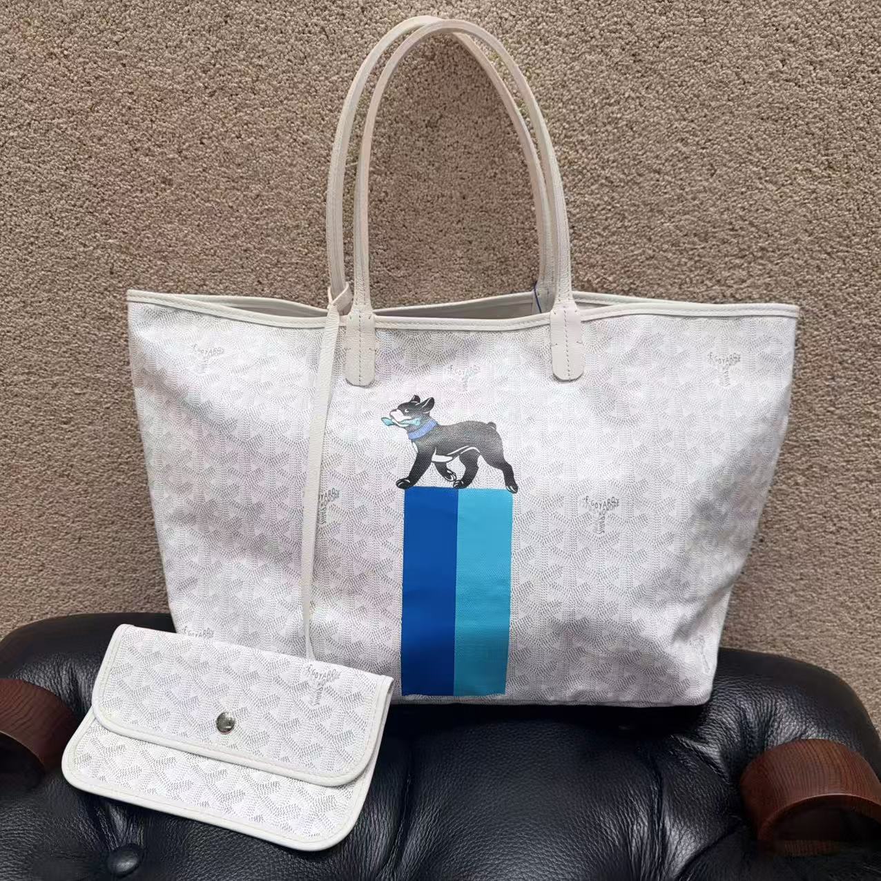 99新 Goyard Anjou白色 Y字老花涂层帆布 法斗 手提单肩包 