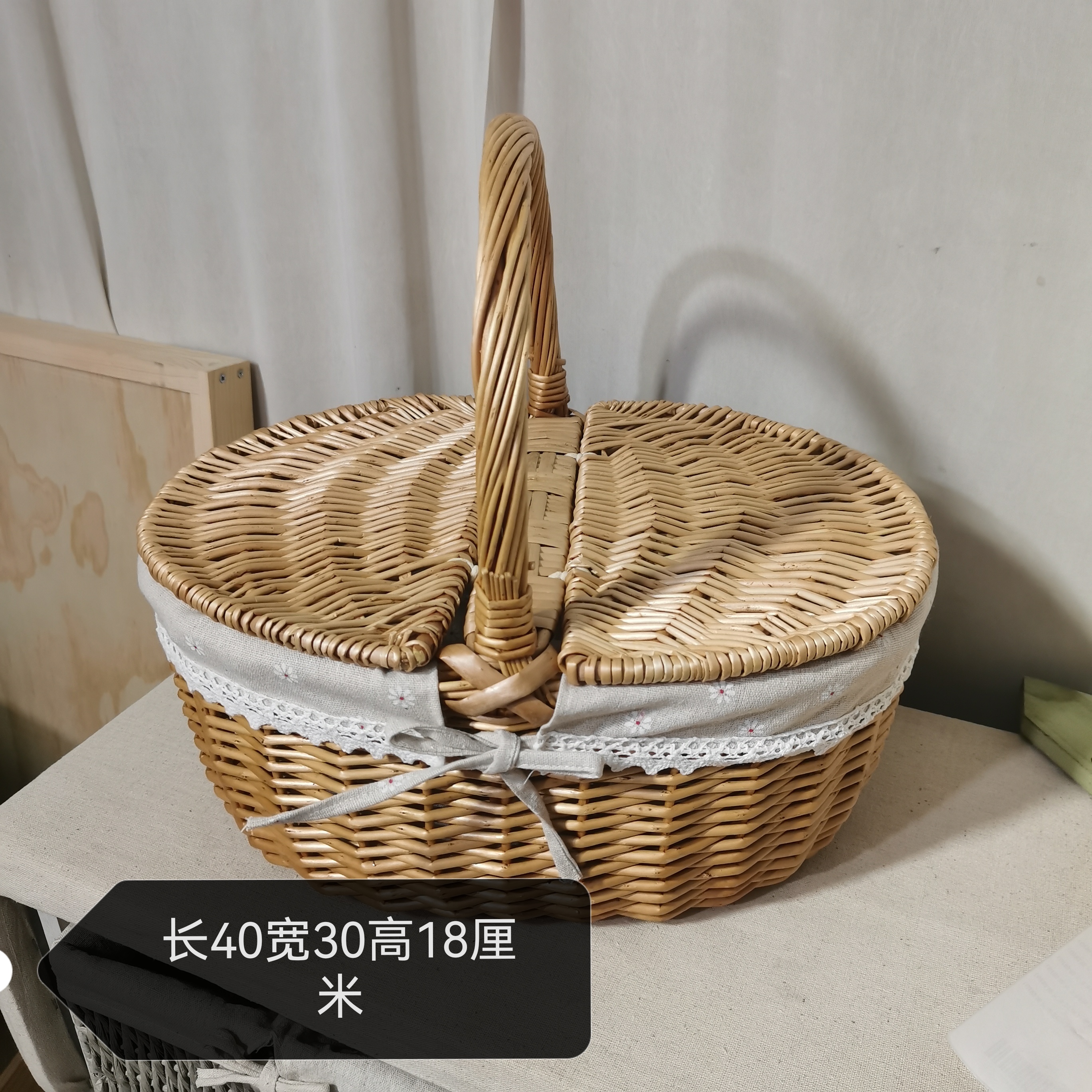 户外手提篮野餐篮网红柳编田园带盖收纳篮