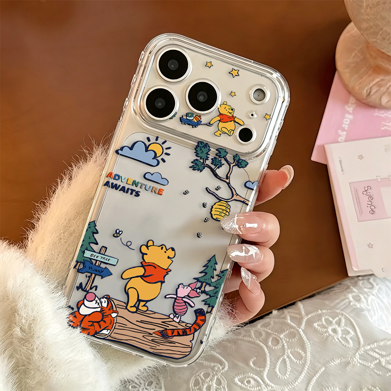 摘蜂蜜维尼熊适用苹果17promax/16爱心边框手机壳iPhone15/14软胶