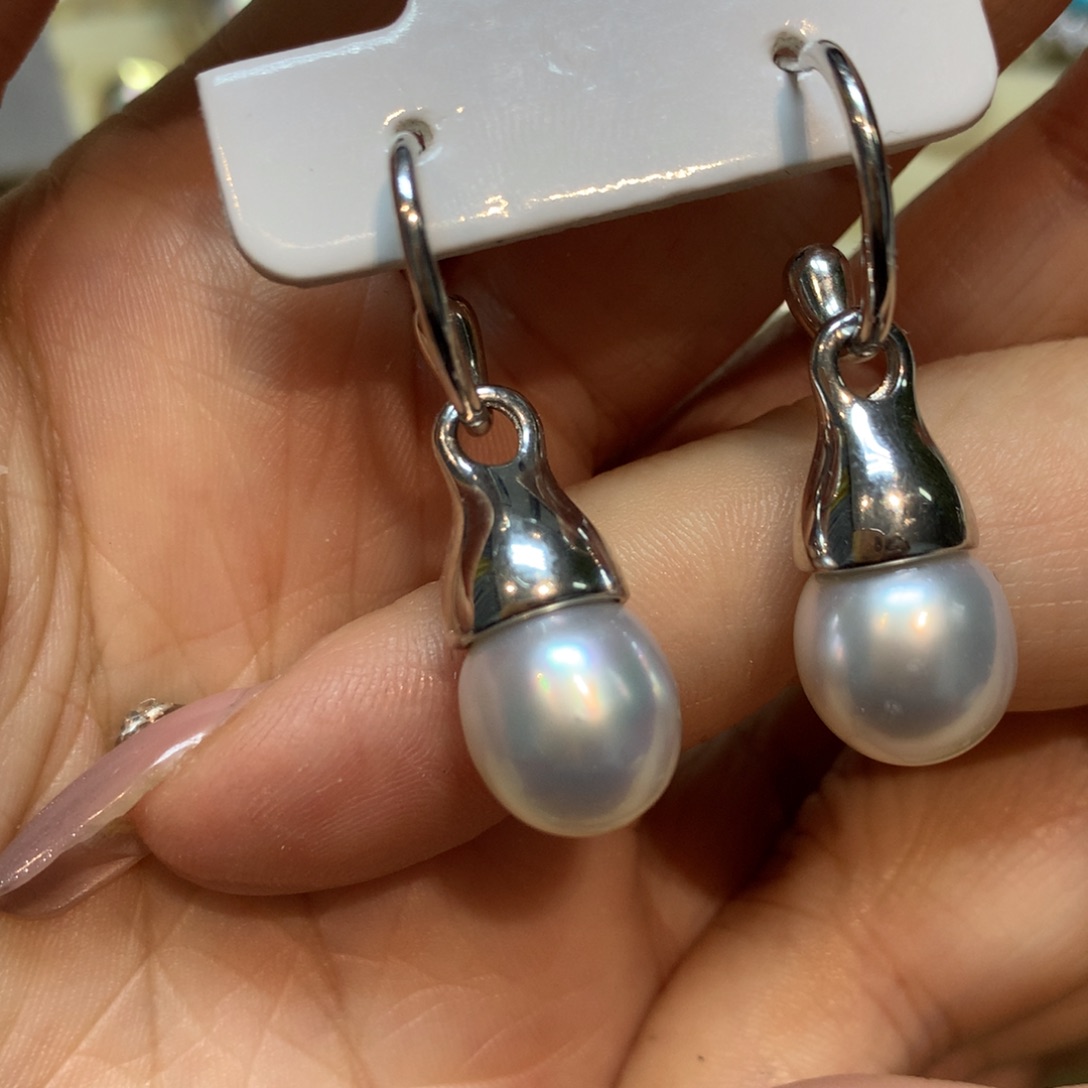 海水珍珠耳饰银S925镶嵌