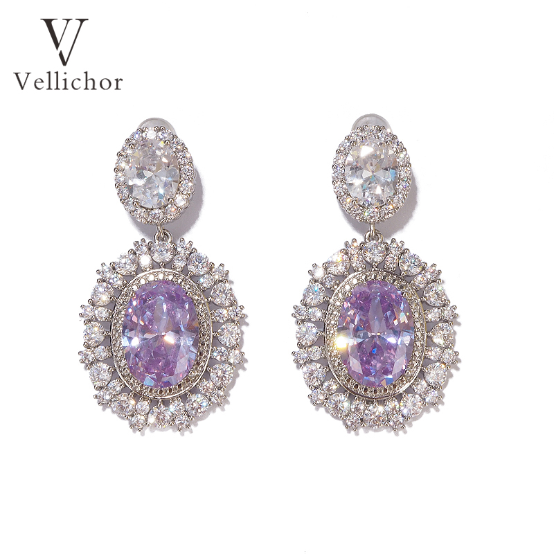 铜合金耳饰 国风精致紫色魔镜鸽子蛋耳环女轻奢耳钉耳饰