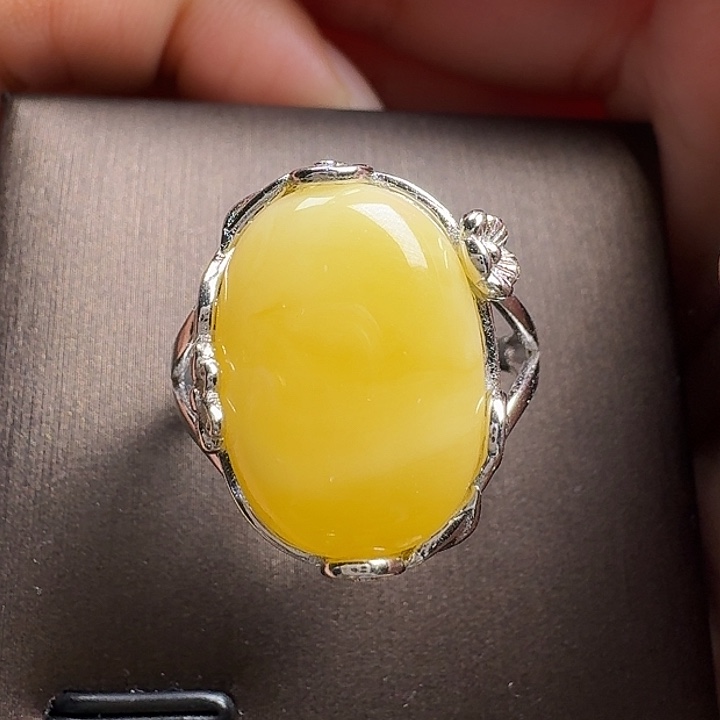 蜜蜡银S925镶嵌戒指戒指