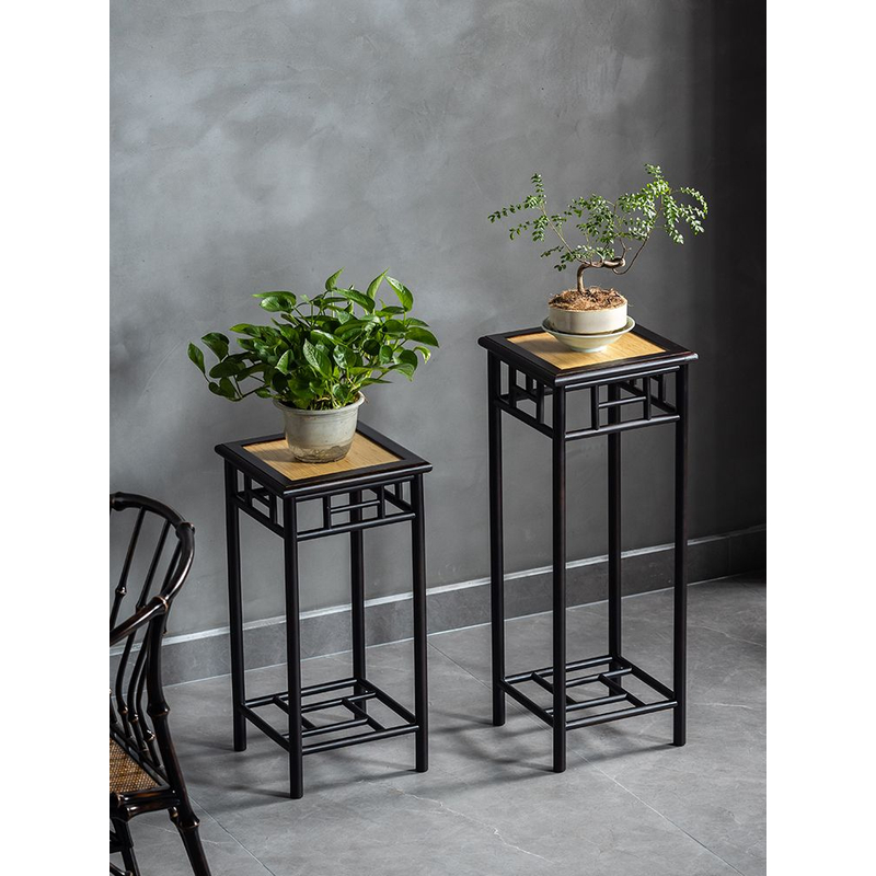 中式花架禅意置物架花几客厅落地中古高花台花盆高档楠竹展示架3S