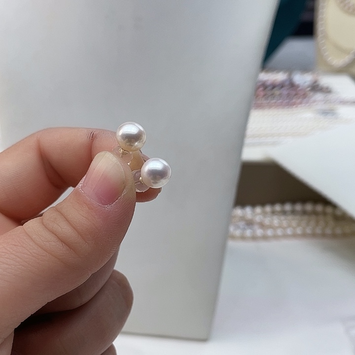 淡水珍珠耳饰18K金镶嵌卡7➕极光白炫彩