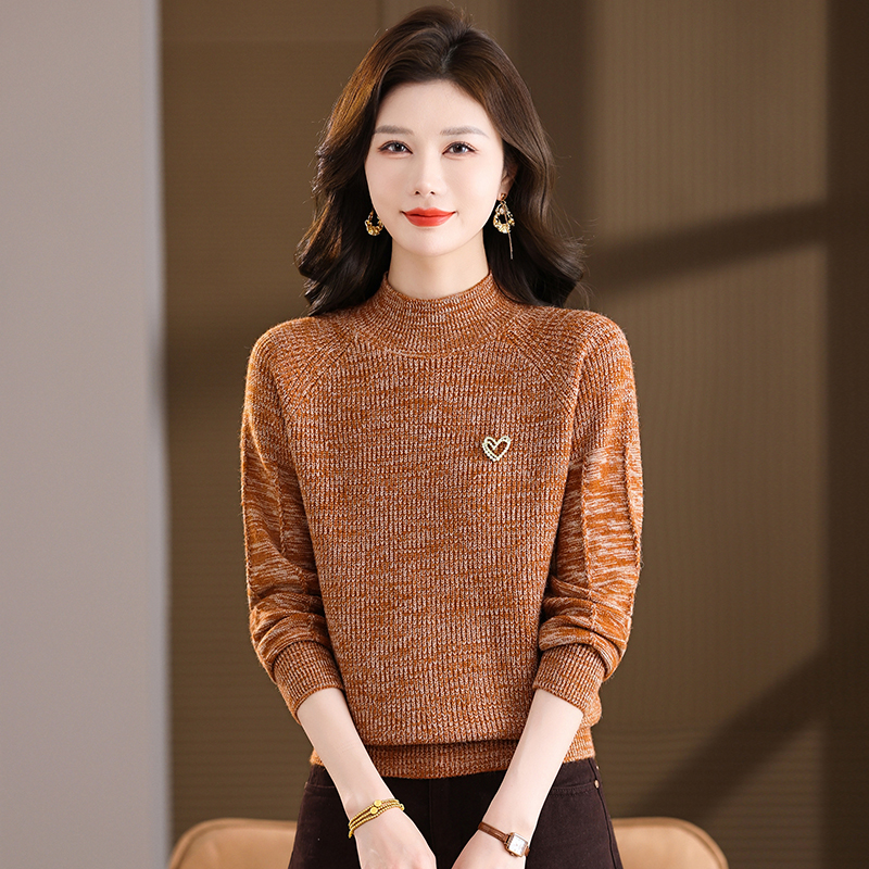 冬季新款时尚宽松显瘦花纱半高领针织衫BH26756