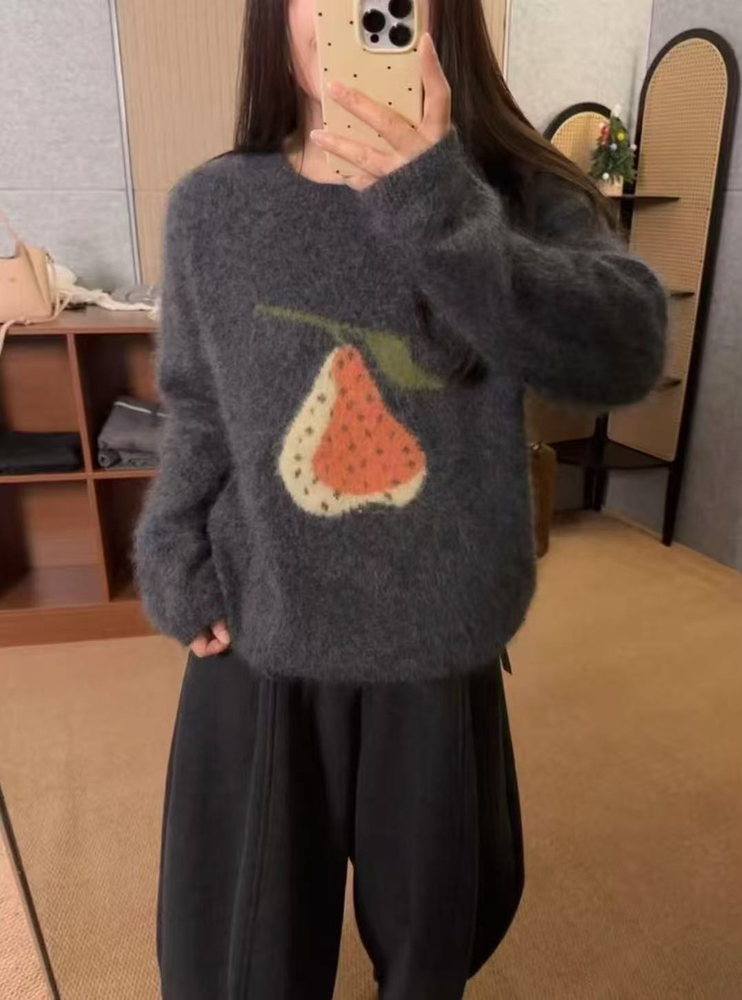 T1182 草莓鸭梨 韩系秋冬全毛针织套头女