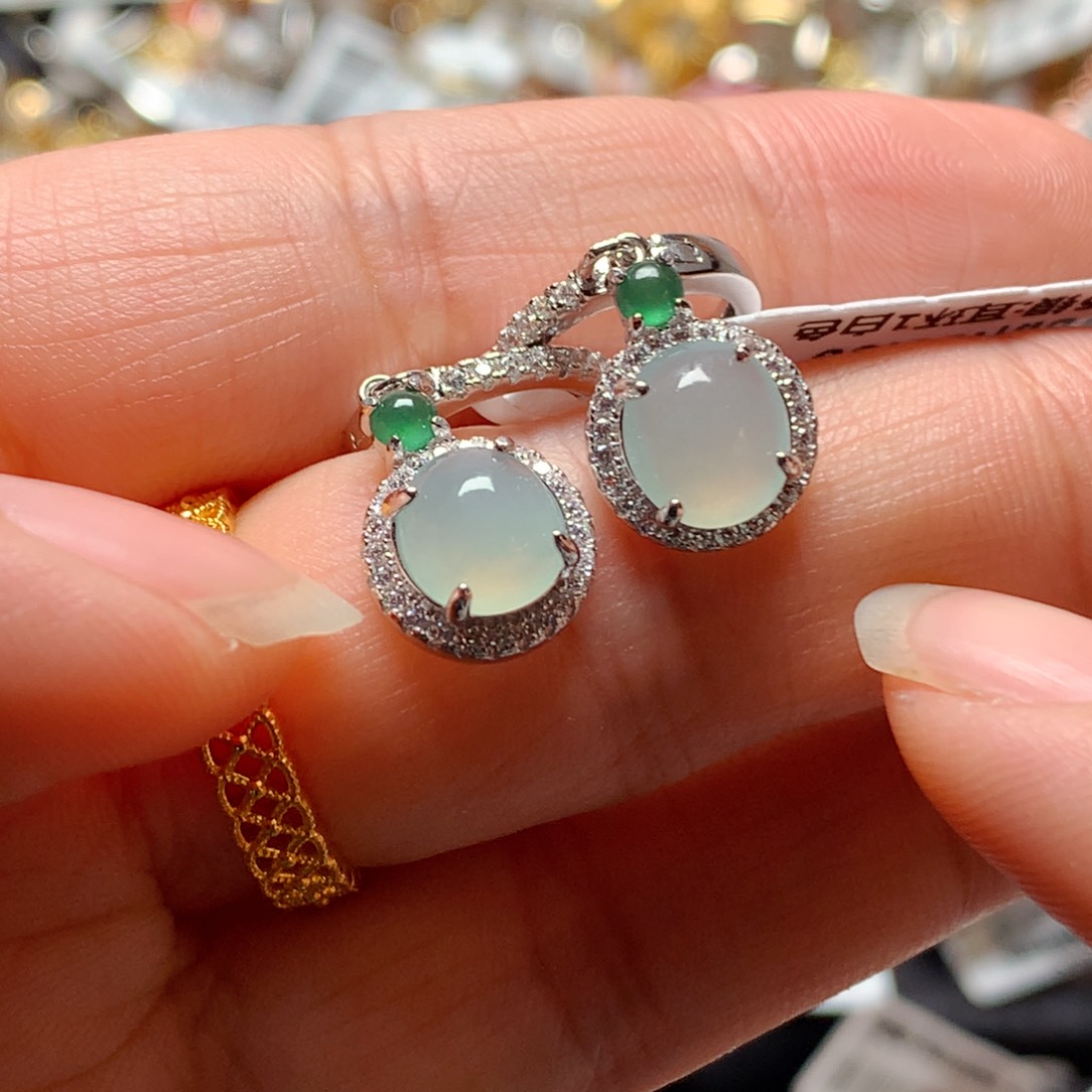 翡翠戒指银S925镶嵌天然翡翠耳饰