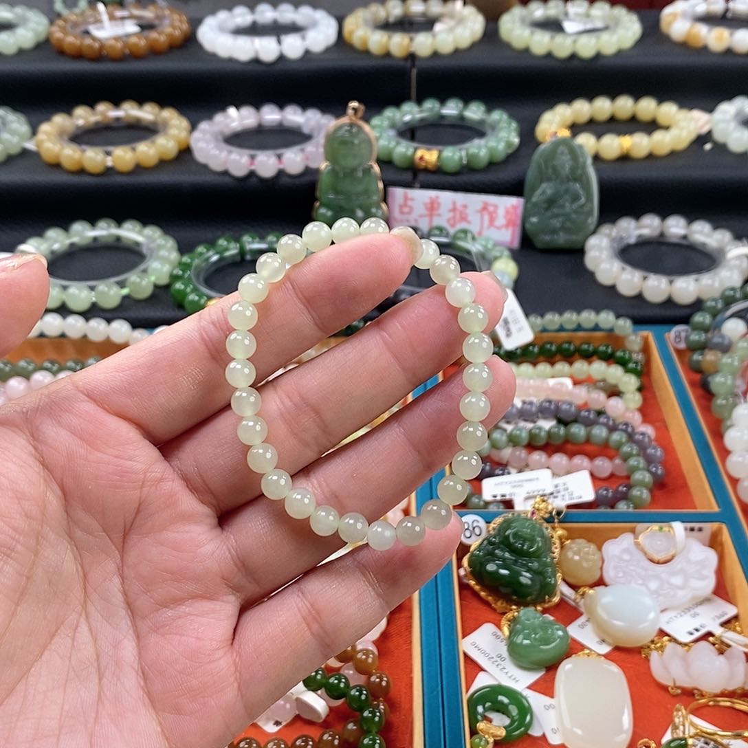 和田玉手链 6MM未镶嵌晴水