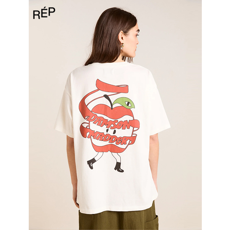 REP-DAMSON MADDER设计师品牌米色苹果趣味图案印花短袖T 25PF