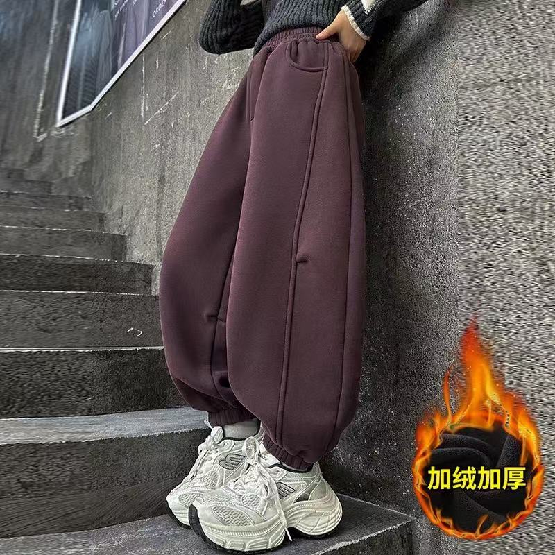200402 童装女童加绒卫裤2025冬韩版潮酷洋气加绒加厚女童卫裤