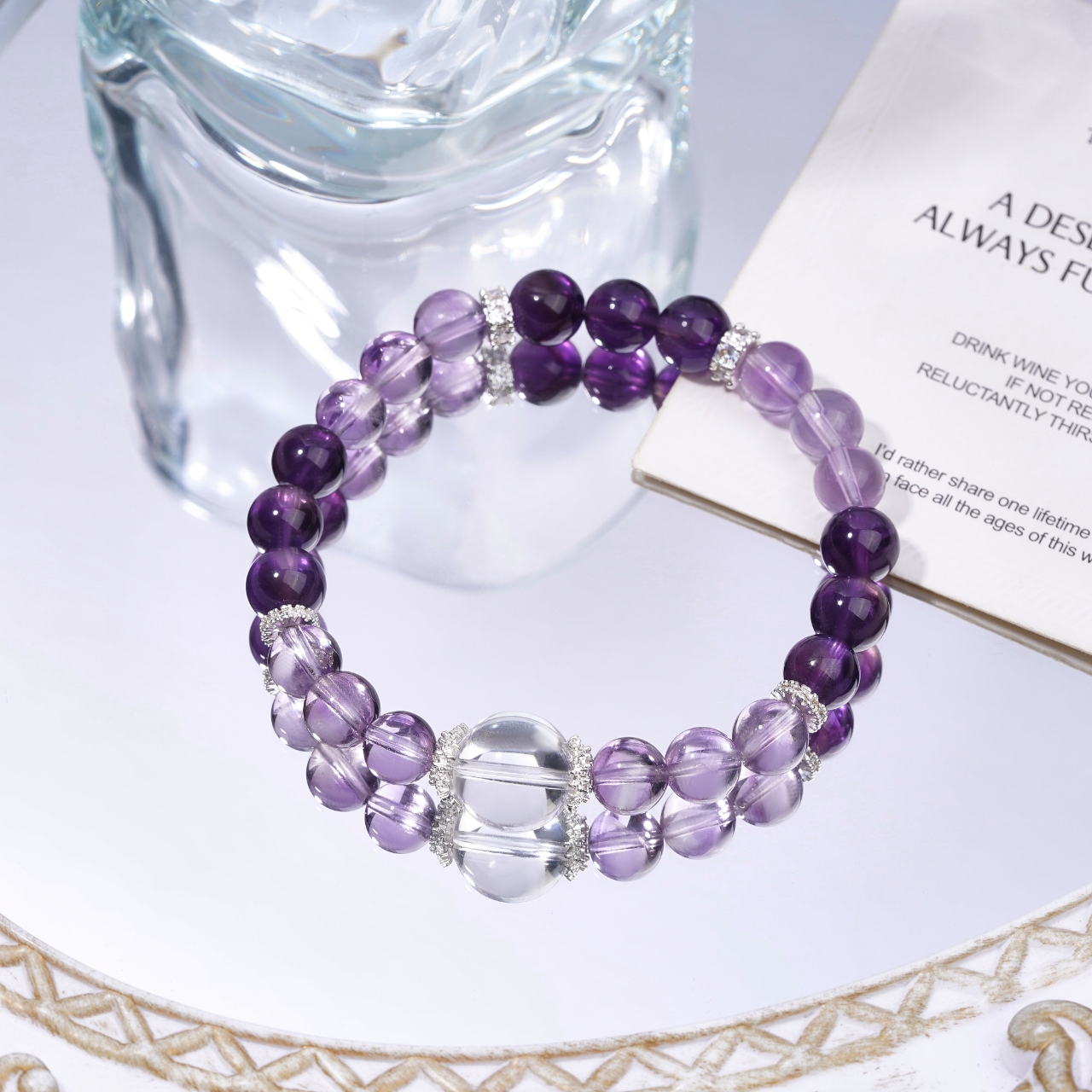 【绝绝紫】天然紫水晶搭配白水晶设计款简约百搭