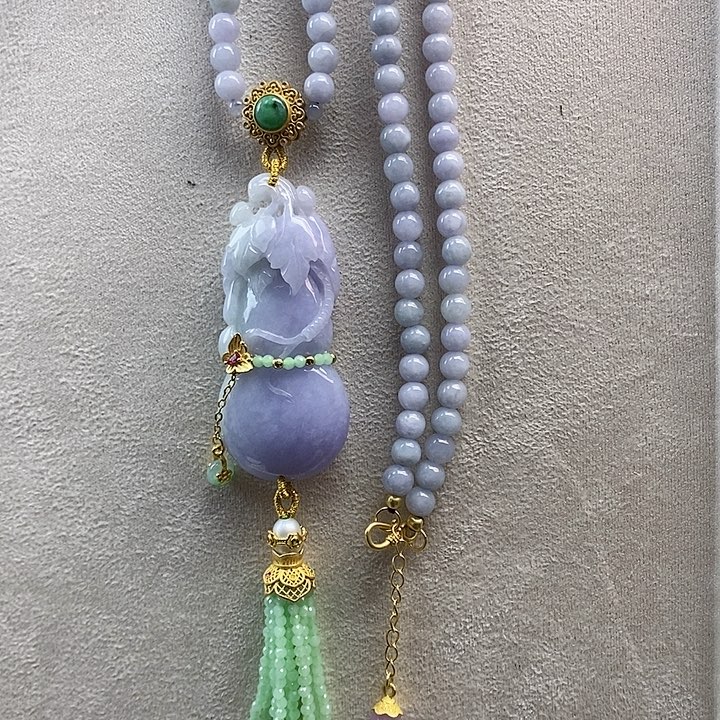 翡翠颈饰未镶嵌紫翡葫芦毛衣链吊坠
