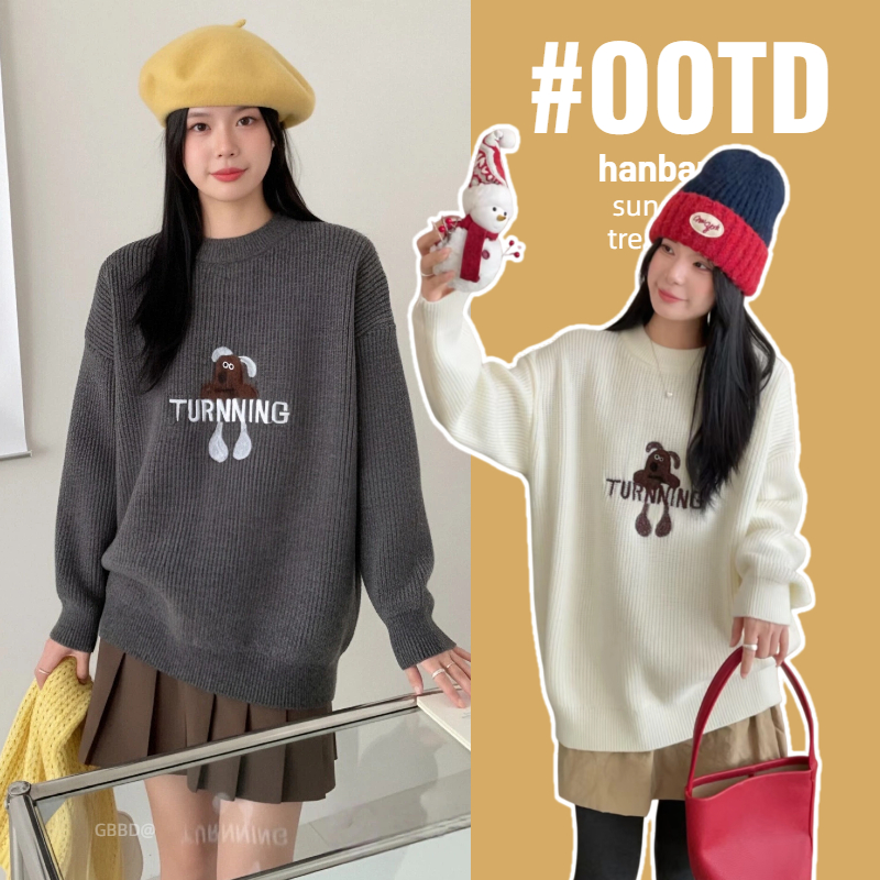 【晴晴】孕妇毛衣冬季加厚2025新款时尚宽松针织刺绣卡通上衣秋冬装