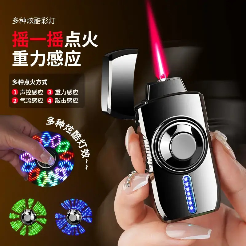 精品正品【智能声控点火】金属旋转陀螺炫彩灯高端打火机送男士礼品
