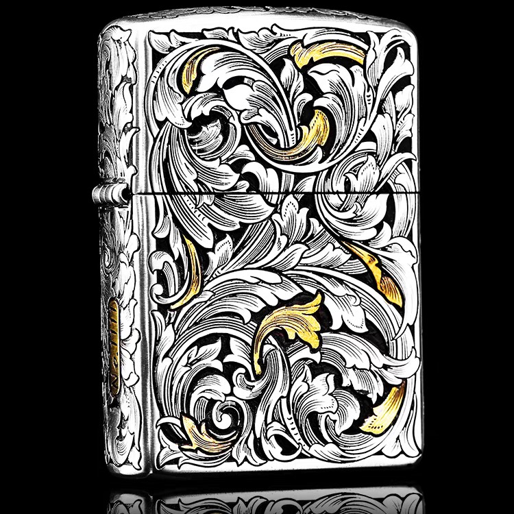 Zippo打火机错金银鎏金唐草花带礼盒318