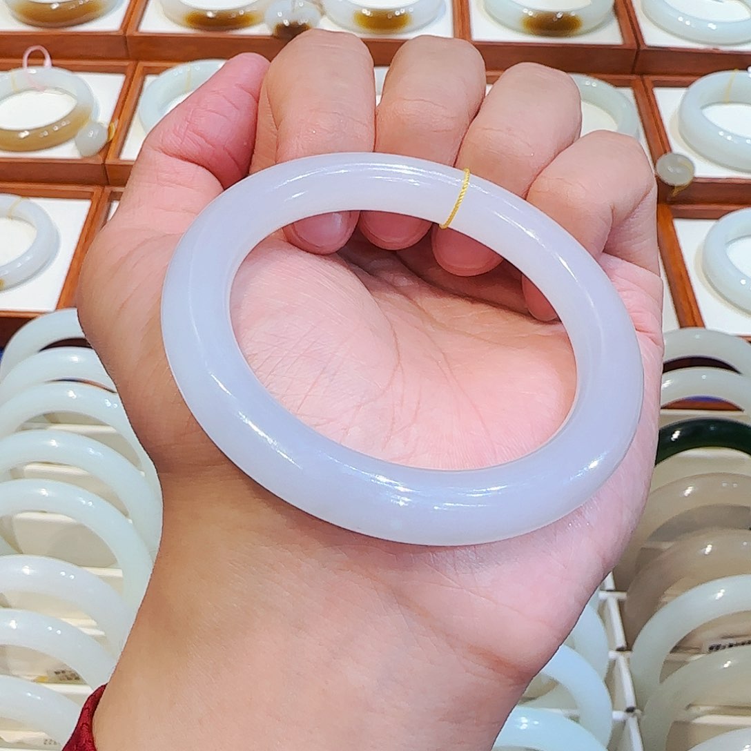 和田玉手镯未镶嵌高冰淡烟紫福镯55 56 57