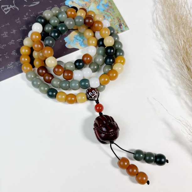 敦煌老料108颗跑环菩提根手串百搭原创古风文玩手持盘玩念珠