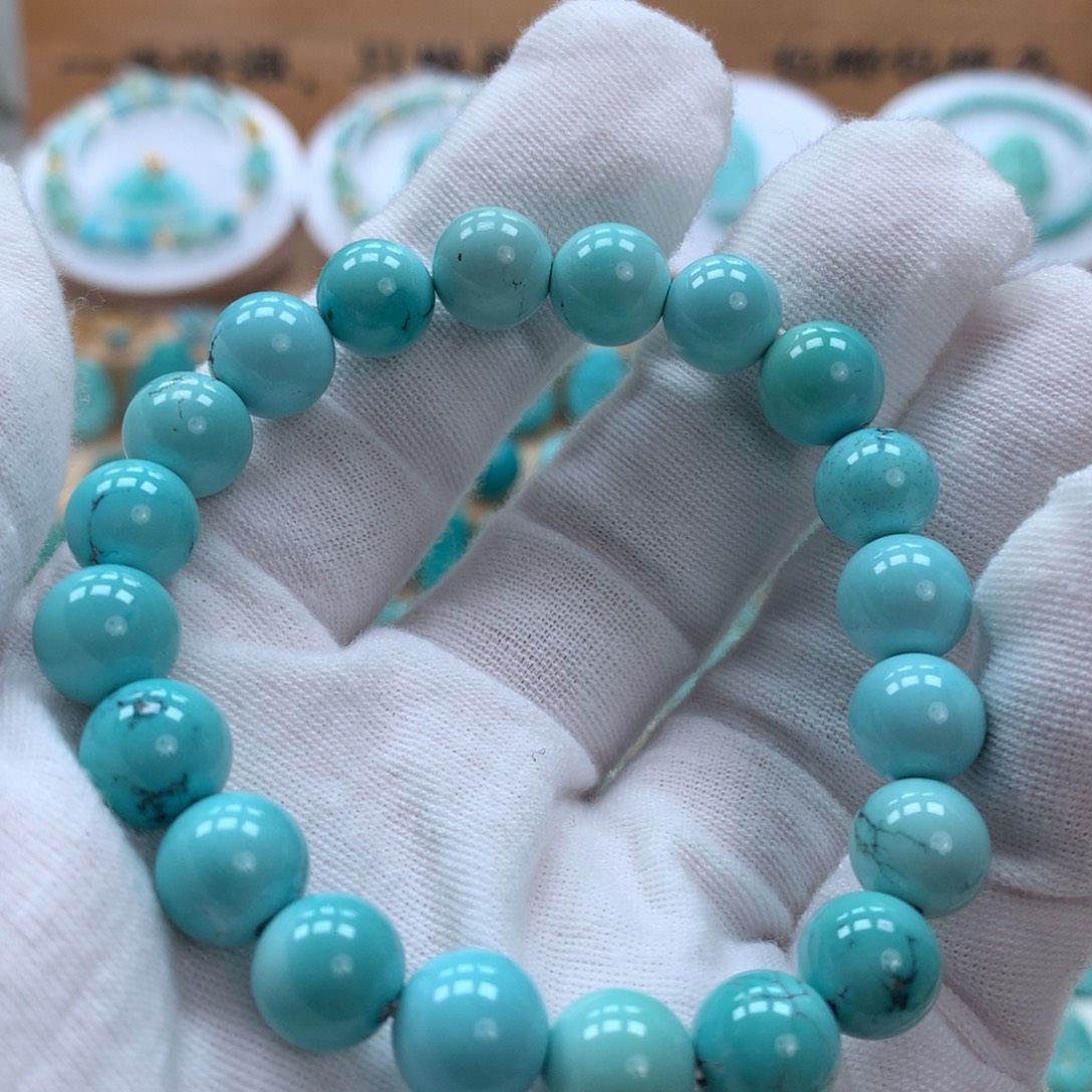 绿松石未镶嵌原矿绿松石圆珠手串9.8
