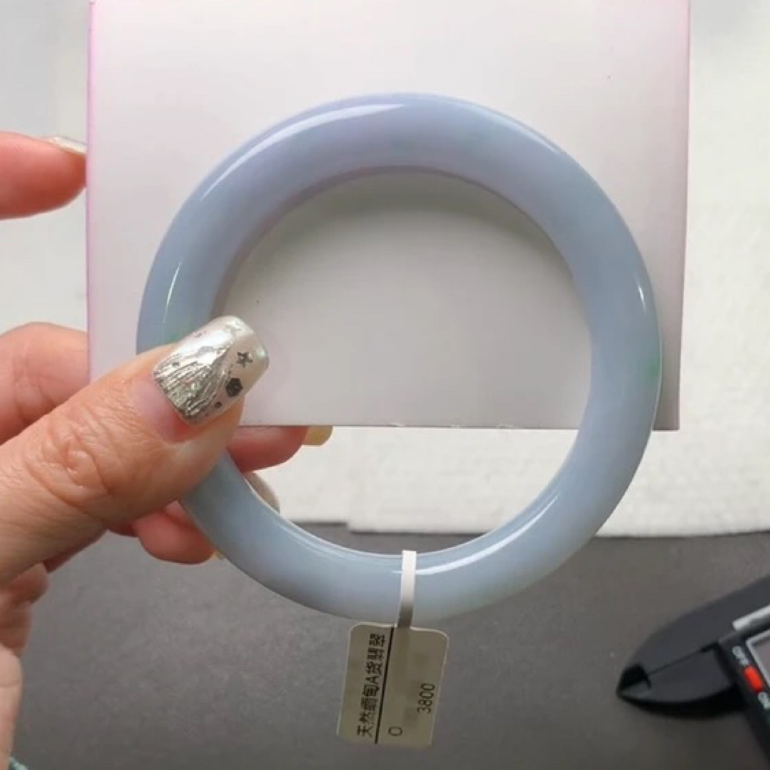 天然缅甸翡翠A货手镯蓝紫圆条55.9*9.9*10.3