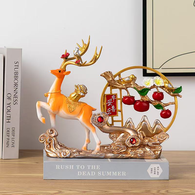 鹿平安喜乐高档客厅电视柜玄关酒柜装饰品摆件乔迁搬家礼物