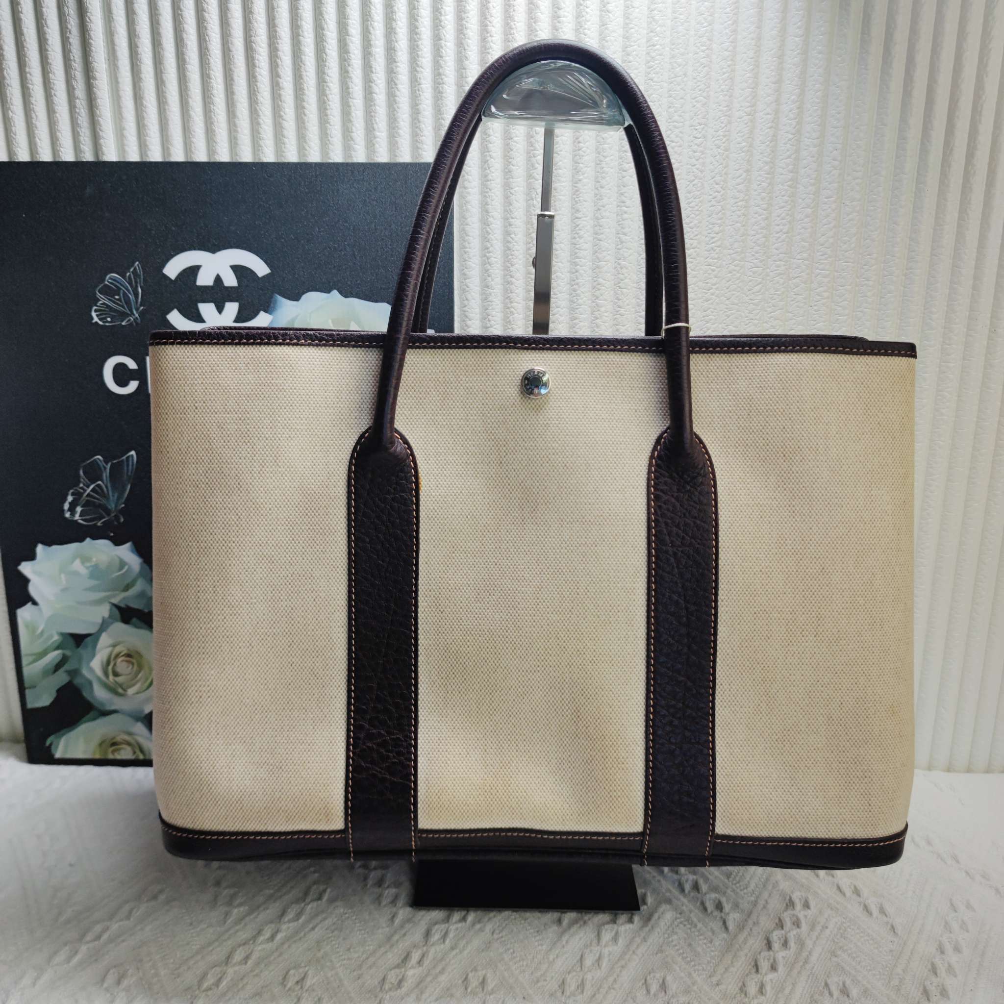 95新 Hermes/爱马仕 X【文子姐专属】 /d0046/爱马仕棕拼 花园包