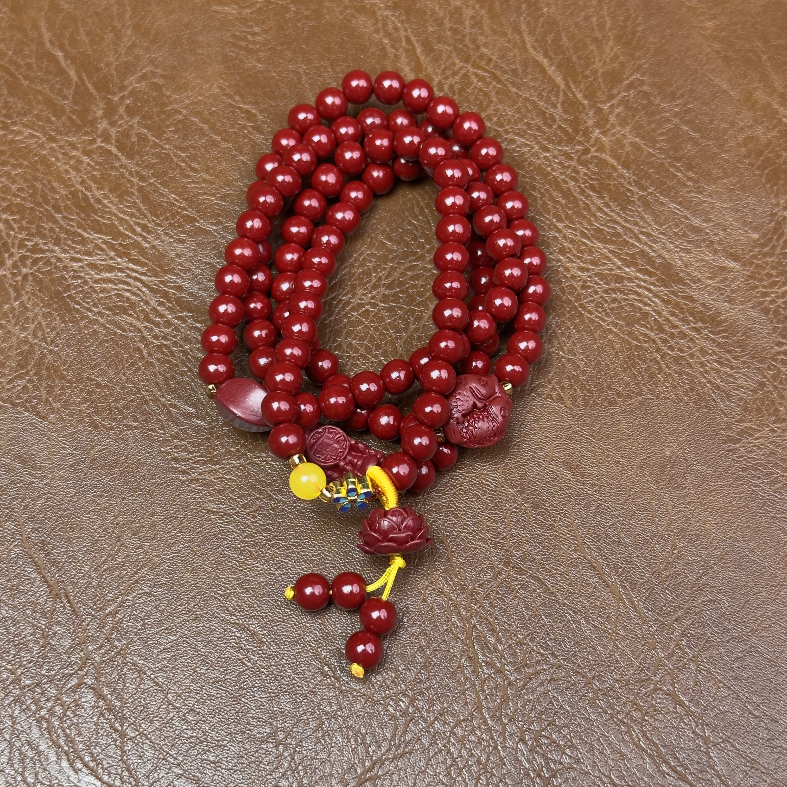 天然辰砂朱砂0.6四圈+双鱼+貔貅（无礼盒）K290