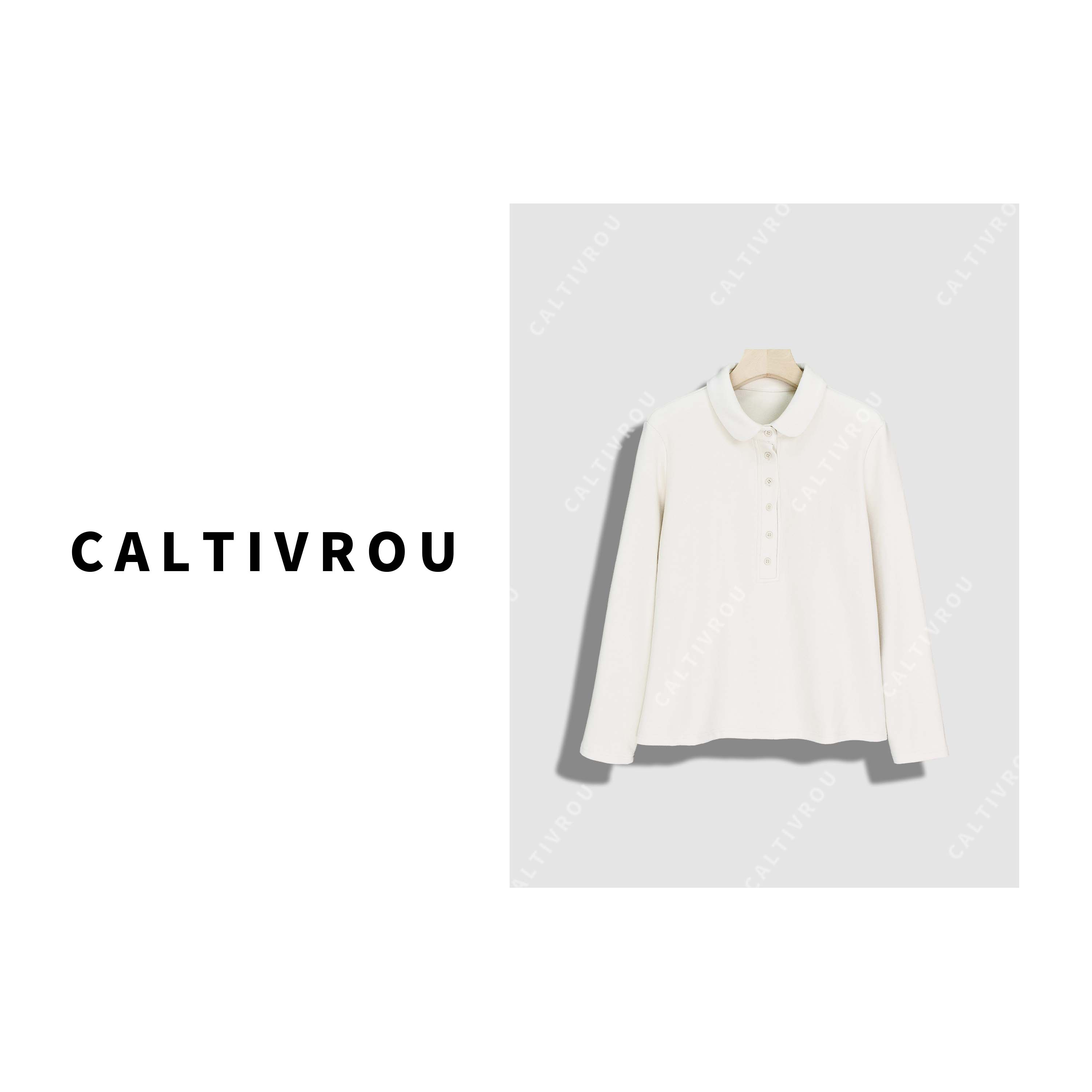 【蕊蕊】半开扣翻领长袖百搭显瘦打底衫-Y19886