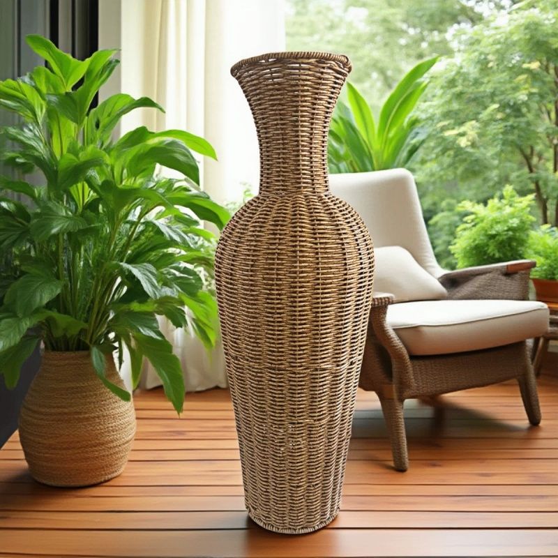 中古风仿藤编大号花瓶复古超大加厚手工编织园艺绿植花卉瓶子