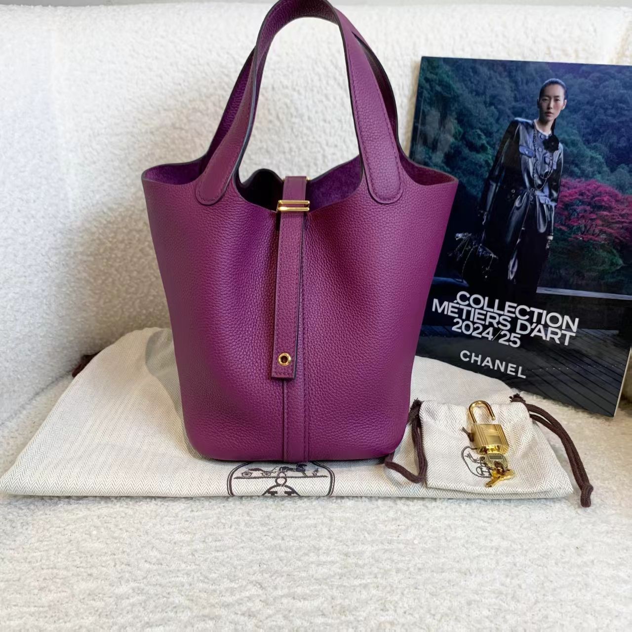 99新 Hermes/爱马仕 壹臻/海葵紫金扣菜篮子18 Y刻 tc 82242674