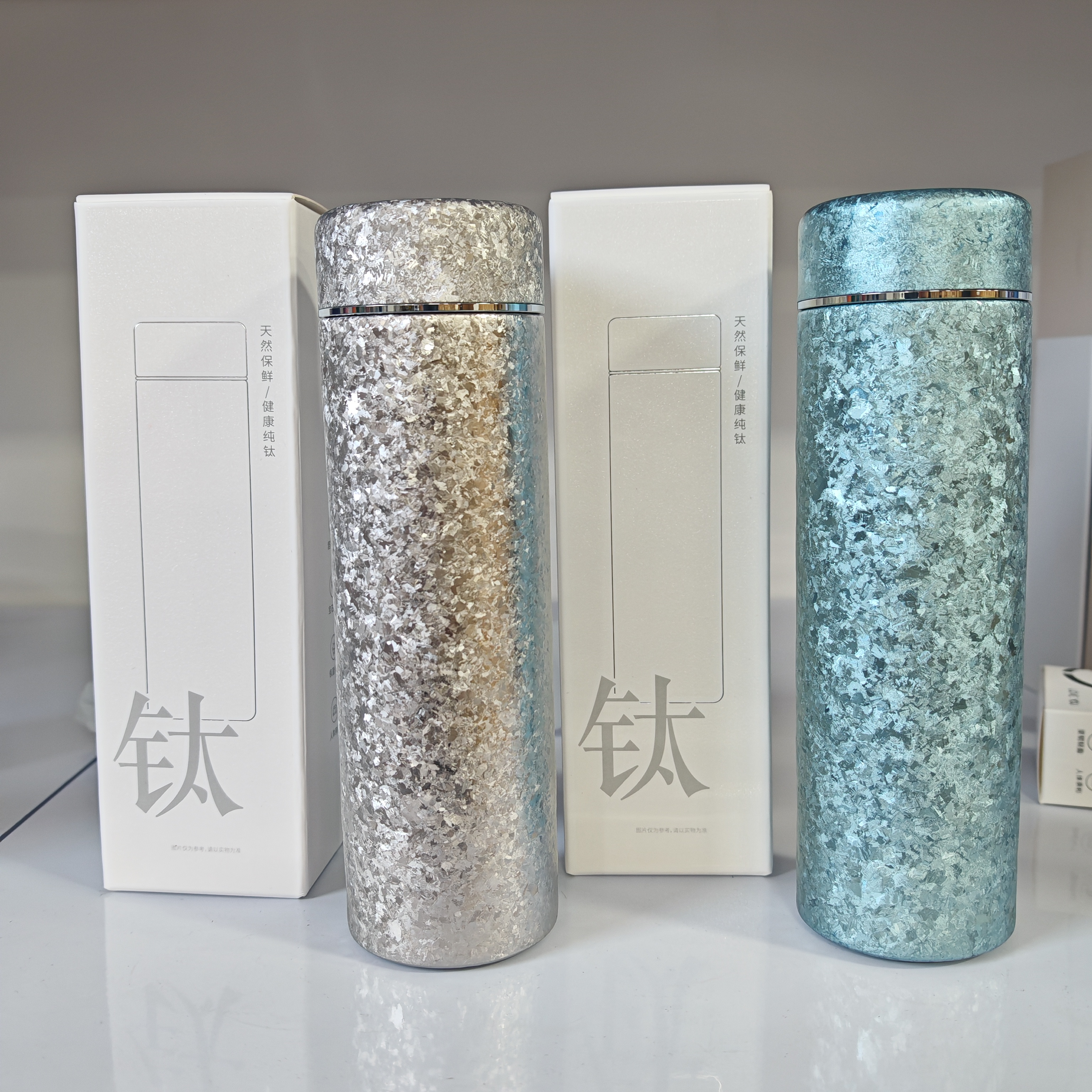 纯钛大冰花300ml直杯全冰花双层保温带茶隔