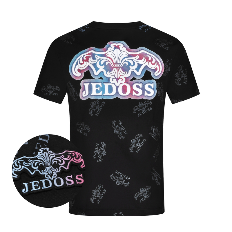 JEDOSS/爵迪斯潮牌男装夏LOGO渐变色刺绣印花圆领修身短袖T恤071