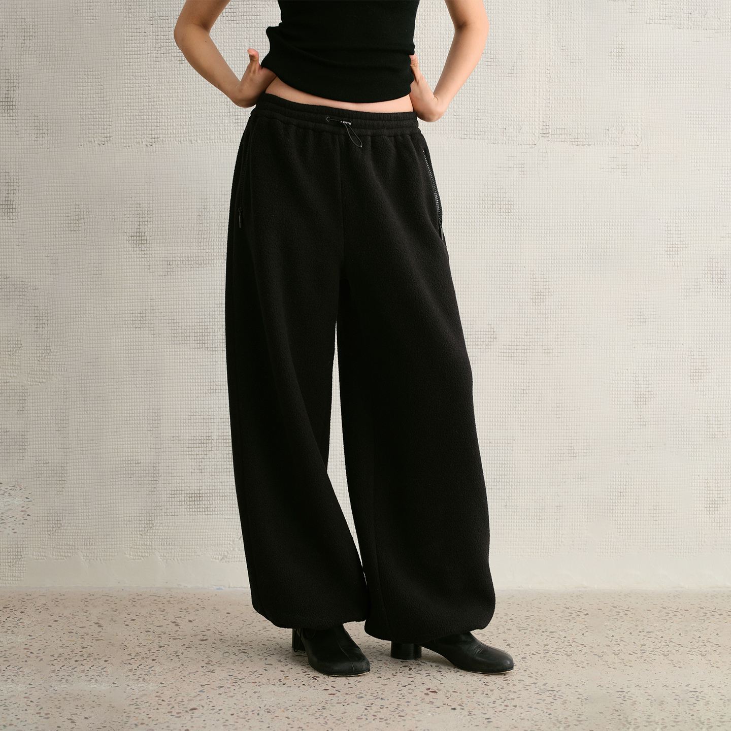 LRAM“一条过冬”羊毛双面绒混纺裤脚可调摇粒绒加厚保暖阔腿休闲裤