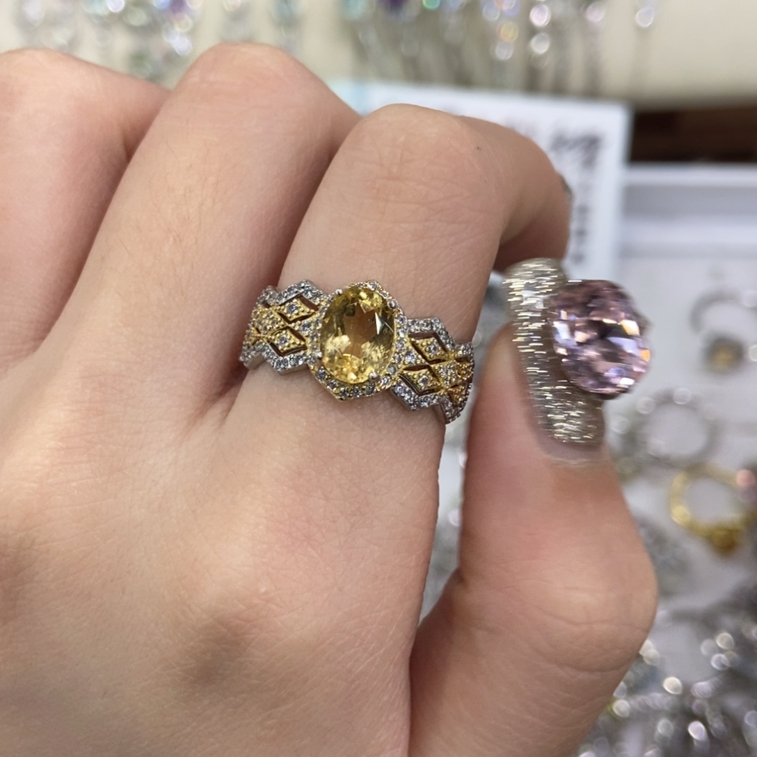 戒指黄晶银S925镶嵌