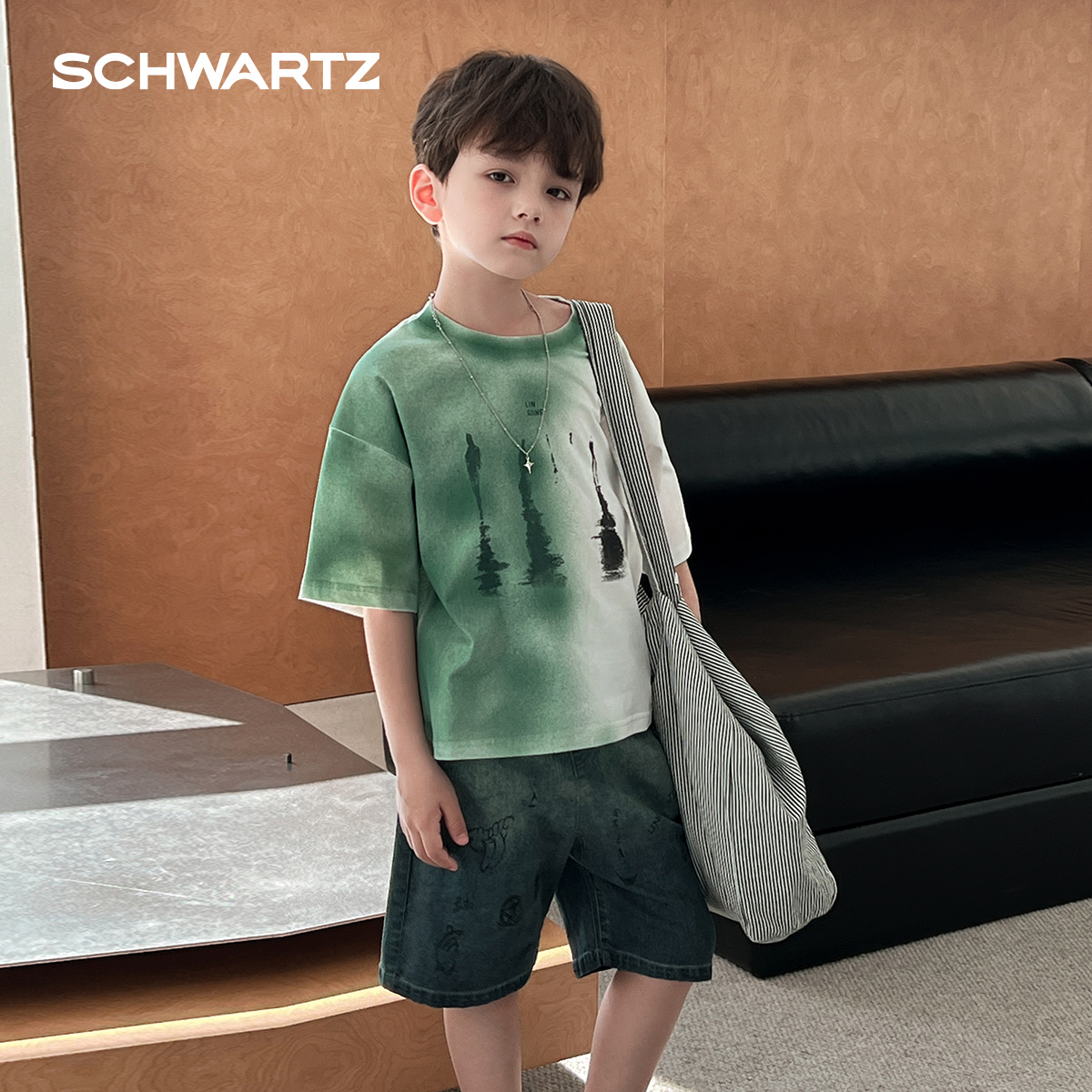 【若大王】Schwartz2025夏男童T恤牛仔短裤套装-M2TZ16205