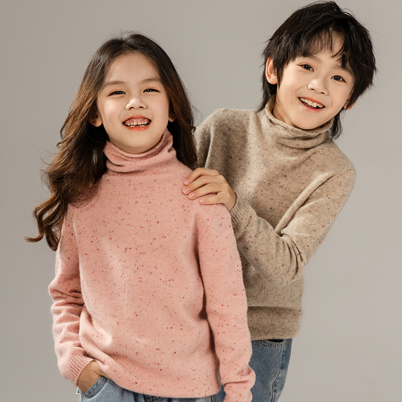 好漂亮~儿童加厚彩点堆堆领毛衣100%纯羊毛男女童保暖打底针织衫