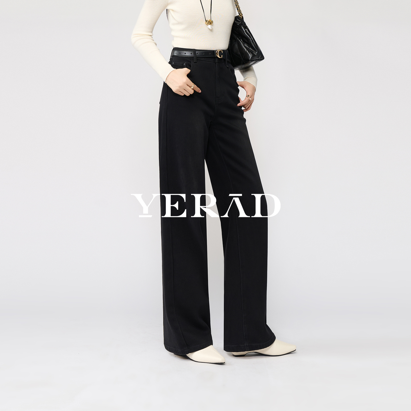 娅丽达复古宽松直筒牛仔裤2025冬季新款磨毛窄版阔腿裤显瘦拖地裤